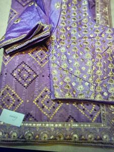 Purple Bandhani Saree with Embellished Blouse