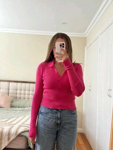 Collar Tshirt Full Sleeve Pink 🩷