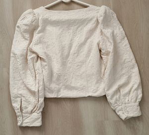 Zara Cream Long Puff Sleeve Top