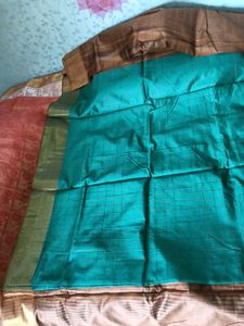 Handwoven Silk Plaid Fabric Saree -SeaGreen