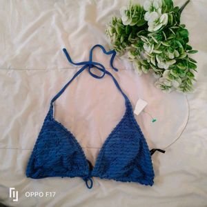 Blue Textured Bikini Top