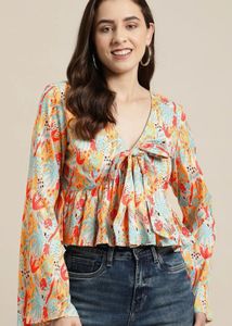 Printed Tie - Up Detail Empire Top