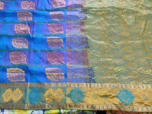 Blue And Green Silk. Saree