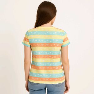 &#34;Be Happy&#34; Striped Tee