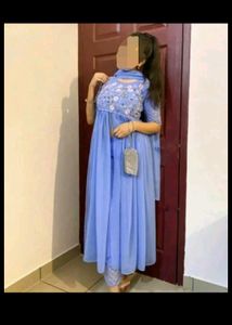 Light Blue Georgette Duptta With Anarkali Suit