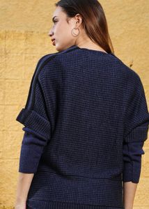 Blue Striped Shoulder Knit Top