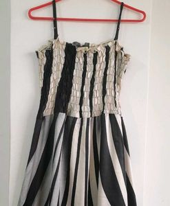 Satin Dress Black &amp; White Strips Women&#39;s Partywear