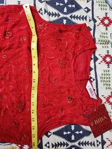 Red Embroidered A-Line Dress