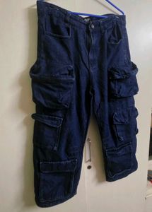 Fugazee Men Dark Blue Baggy Cargo Denim Pant