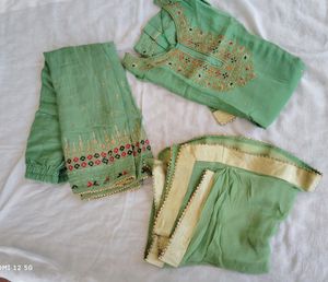 Stitched Embroidered Green Plazo Suit With Dupatta
