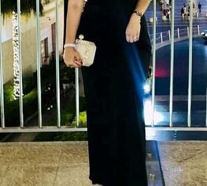 solid Balck side slit dress - formal dres