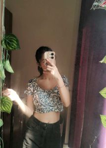 Cute Blue Crop Top With Bow Detailing In Back