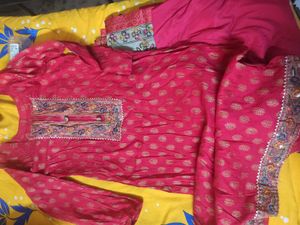 Embroidered Pink Patiala Set With Handwork Dupatta