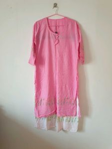 Pink Striped Kurti with Floral Embroidery