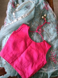 Pink And Sea Green Lehnga With Dupatta