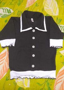 Black &amp; White Collared Top