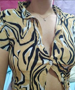 Tiger Stripe Cropped Button-Up