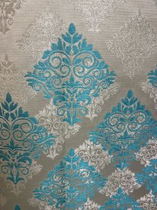 Cream &amp; Blue 3p Set Curtains