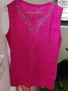 xxl Pink Sleeveless Kurti with Embroidery – Pre-lo