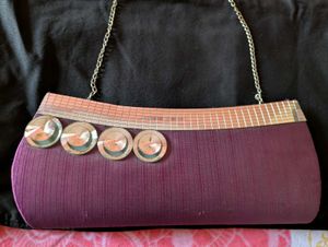 Purple Fancy Clutch Purse With Chain