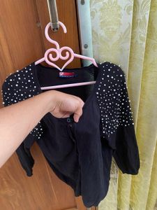 Pearl Studded Black Sweat Shirt