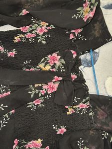 Cute Flowers Black Peplum Top For Women.