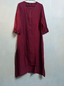 Maroon High-Low Kurti & Printed Palazzo Two-Piece