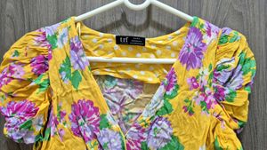 Floral Puff Sleeve Wrap Top