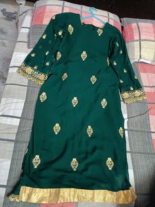 Party Wear embroidery Work Dark Green Kurta Pyjama Suit With Dupatta