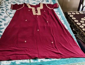 Burgundy Tunic with Gold Embroidery