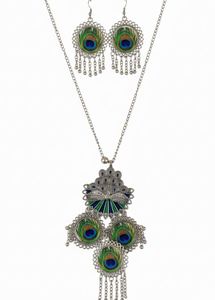 Peacock Feather Necklace &amp; Earring Set
