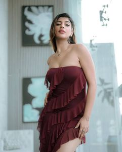 newme Burgundy Ruffle Dress