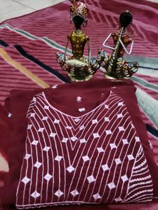 Maroon Georgette Kurti Matching Shall as Freebie
