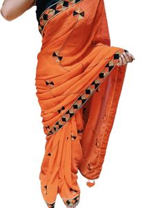🧡Orange Attractive Saree 🔥