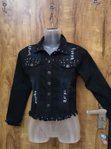 Black FADED..DISTRESSED..Embellished Denim Jacket