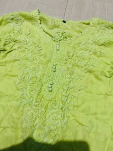 Lime Green Embroidered Kurti