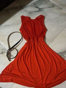 Mesh Backless Rusty Orange  Sleeveless Dress