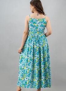 Blue &amp; Green Floral Print Maxi Dress