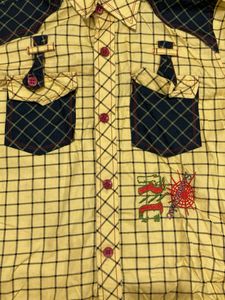 Yellow Plaid Button-Down Shirt And Jeans