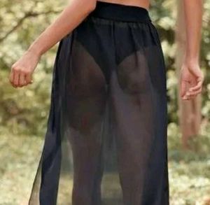 Sheer Black Tie-Front Skirt