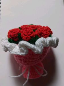 Crochet Rose Flower Bouquet Charm Keychain