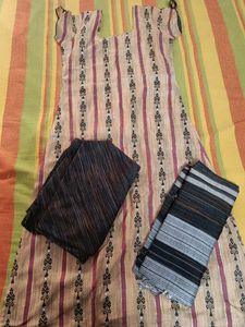 Cotton Kurti Set With Dupatta And Bottom