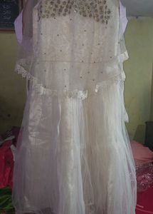 Cream Gown With Top Layer Work Of Stones