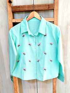 Light Green Embroidery Work Shirt Size-36