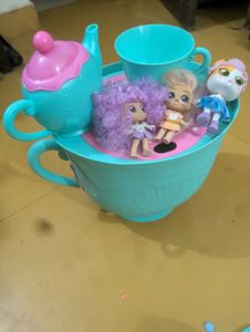 large Shopkins Shoppies Tea Party Set with dolls