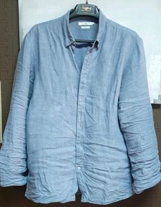 Blue Linen Button-Down Shirt