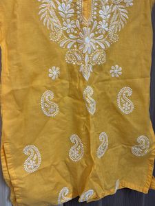 Yellow Embroidered Kurti Top