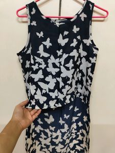 Blue Dress With Butterfly Print