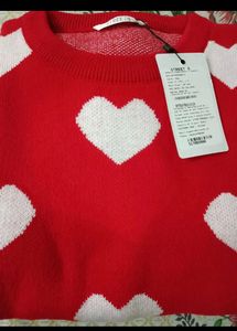 Red Heart Print Pullover Sweater