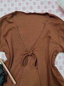 Cute Brown Tie Front Top